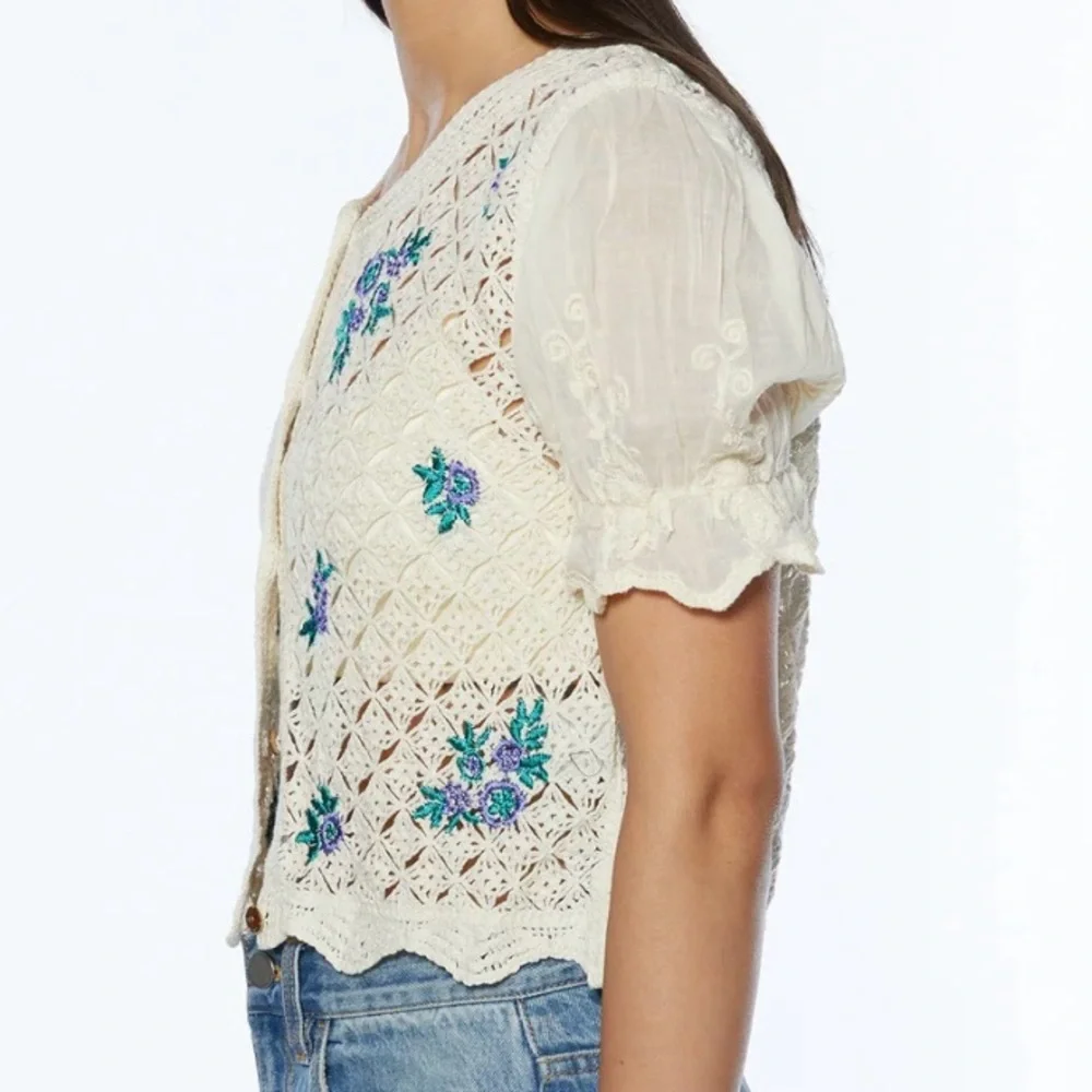 OAK + FORT CROCHET CARDIGAN WITH FLORAL DETAIL Size Small - Picture 3 of 11